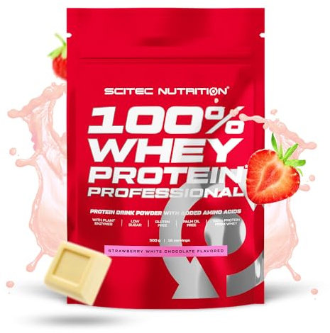 Scitec Nutrition 100% Whey Protein Professional - Amélioré avec des acides aminés supplémentaires et des enzymes digestives - Sans gluten - Sans huile de palme, 500 g, Fraise - Chocolat blanc