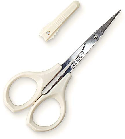 Humbee - Stainless Steel Shears - Scissors with Cap- Self Care & Shearing Tools - Hair Trimmer - Facial, Nose Hair, Eyebrow, Mustache & Beard Grooming - Straight Edge, White Short Cap