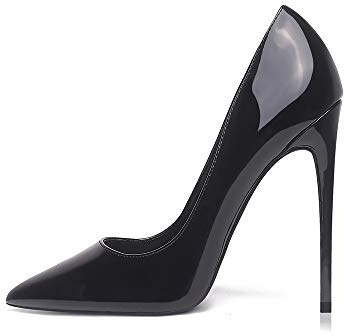 GENSHUO Escarpins à talons hauts à bout pointu pour femme - 12 cm - Noir - tout noir, 38 EU