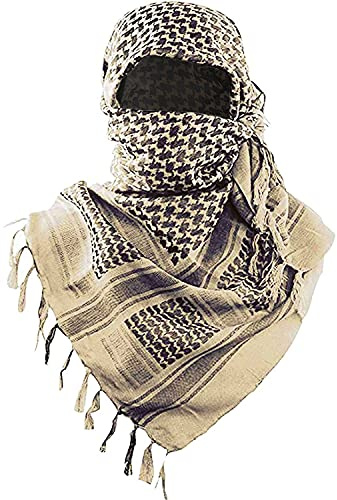 Luxns - Sciarpa tattica militare da deserto, kefiah in 100% cotone, Beige, taglia unica