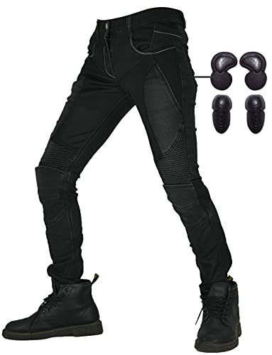 SHUOJIA Pantalon De Moto En Denim Pour Femme, Avec équipement De Protection, Jean Droit Anti-chute, Pantalon De Moto De Course De Moto (Black,S)