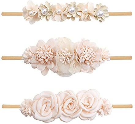 BFNAAgirl Baby Girl Headbands Nylon Flower Elastic Hairbands 3pcs Hair Accessories Gift for Newborn Infant Toddlers (19A#)