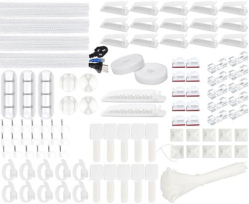 SOULWIT Kit de Gestion des Câbles, 4 Manchon de Câble Gaine, 3 Clips Câble Organisateur Bureau, 10+2 Attache Câble Organisateur Rallonge, 15 Clips Câbles Adhésifs, 100 Serre Câbles