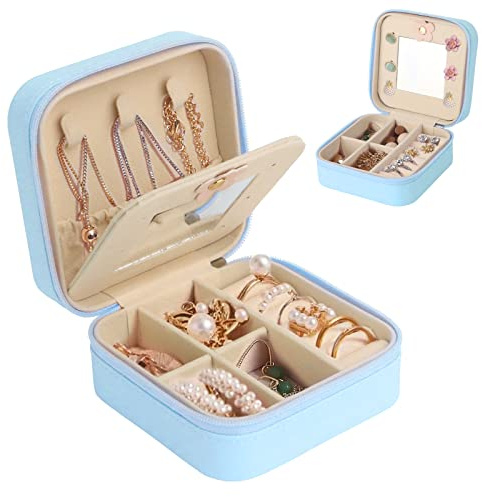 talifoca Jewellery Box Travel Small Jewellery Box for Women Girls PU Leather Jewellery Case with Mirror Jewellery Storage for Earrings Rings Stud Earrings Chain