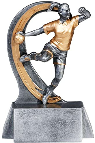 eberin Trophée de handball argenté et doré, 18 cm, en résine, pour femme avec texte au choix