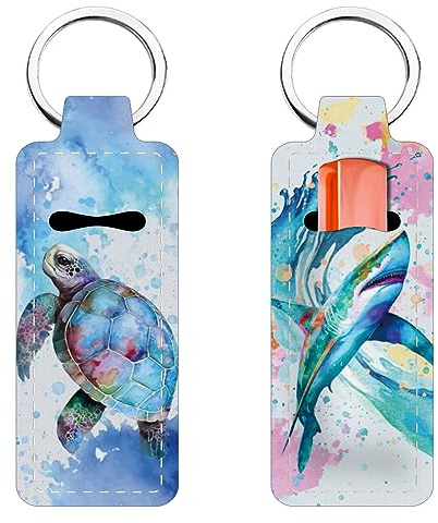 FREEBLOSS 2Pcs Chapstick Holder Keychain 1.5x3.8'' Lip Balm Holder Keychain Lightweight Lipstick Sleeve Pouch with Turtle Pattern for Women Girls