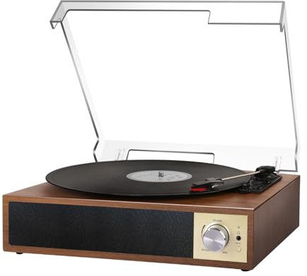 VIFLYKOO Platine Vinyle Bluetooth 5.4, Tourne-Disque avec Haut-Parleurs Stéréo Intégrés, 3 Vitesses (33/45/78 Tours/Min), Lecteur Vinyle Compatible avec RCA, USB et Entrée/Sortie AUX, Marron