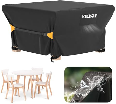 Velway rotting trädgårdsmöbler: Vattentätt 125 x 125 x 74 cm fyrkantigt utomhusbordsskydd med luftventil anti-UV vindtät för uteplatskub matset – svart