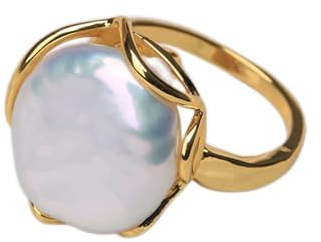 NYMFEA yaoqijie Anillo de perla barroco de agua dulce natural estilo retro 14k notas oro retro estilo de oro forma de botón de botón de forma irregular lasting