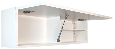 Milionmeblicom Badezimmerschrank Laura Hängeschrank Badezimmermöbel Klappbarer Badezimmer Wandschrank Teleskopöffnung - Mattweiß/Weiß Hochglanz, Maße 30 x 90 x 23 cm