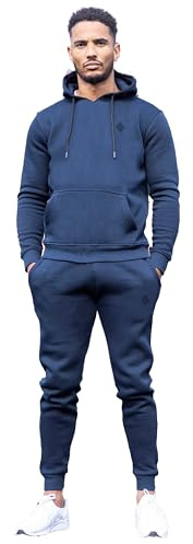 989Zé ENZO Mens Tracksuit Long Sleeve Pullover Overhead Hoodie and Casual Cotton Fleece Joggers Pants Set HD578 + JG579 TRACKSUIT NAVY M