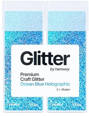 Hemway Craft Glitter Shaker Ocean Blue Holographic 130g x2 Pack Ultrafine | for Resin & Epoxy Crafts, Christmas Art Supplies, Nail, Body, Face, Eye, Festival, Crafting, Slime, Sparkle