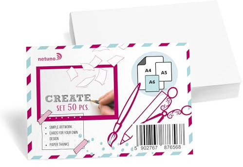 Netuno 50 Stück Bristol-Karton Weiß DIN A6 10,5 x 14,8 cm 250g weiße Karten blanko Karten Set Bastelpapier Bastelkarton dickes Kartonpapier Zeichenkarton DIY-Kartenset a6 Bastelkarton Naturkarton