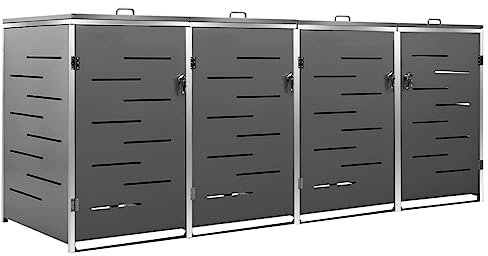 Abri Poubelle Extérieur, Cache Poubelle Abri pour Poubelle Conteneur pour Cache-Poubelle Abri pour Quatre poubelles 276,5x77,5x112,5 cm INOX