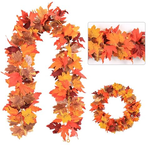 Lot de 2 Deco Automne,Décorations D'automne,Guirlandes D'automne,Guirlande de Feuilles D'halloween,Décorations de Feuilles D'érable Suspendues,Feuilles D'érable Automne,Artificielle Guirlande Feuilles