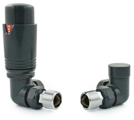 Hot Flow Lot de 2 valves thermostatiques pour radiateur d'angle TRV avec corps d'angle TRV, tête de roue et bouclier de verrouillage pour un contrôle rapide et facile de la température. Parfait pour