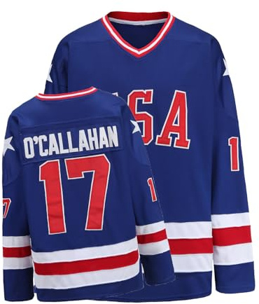Maglia da hockey degli Stati Uniti 1980 squadra olimpica hockey su ghiaccio maglie lettere e numeri S-XXXL, 17#blu, XL