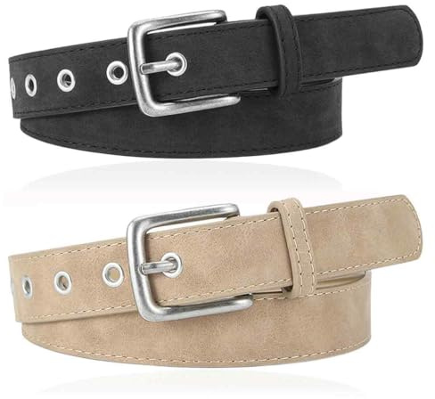 RUKAN 2 stycken eleganta dambälten, justerbara, PU, svart och beige, 107 x 2,8 cm