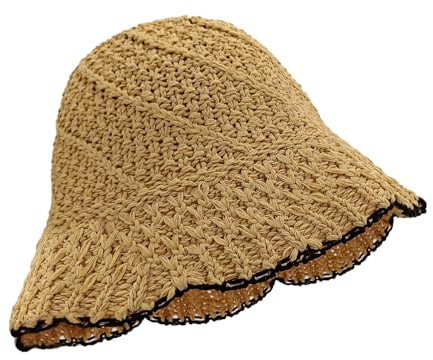Feelorna Sombreros de sol de paja para mujer, sombrero de paja plegable, transpirable, protección solar, caqui, Talla única
