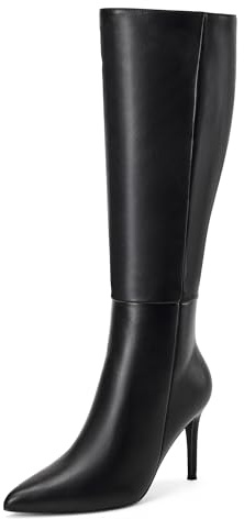 GENSHUO Women’s Stiletto Knee High Boots 3 Inch Closed Pointed Toe Boots High Side Zipper Heels Long Comfortable Sexy Daily Party Wear Black Matte Size 8.5