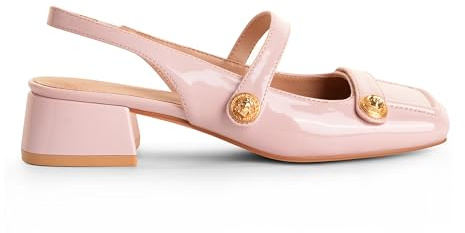 Slingback Mary Jane Heels for Women Low Block Heel Closed Square Toe Pump Shoes Heels Classic Daily Office Dressy Shoes, Pink, 5 UK
