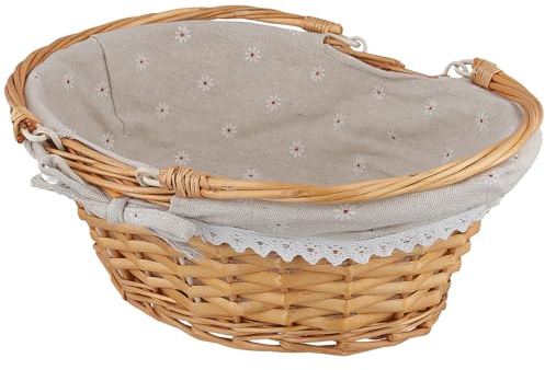KOHAND Panier de pique-nique ovale en osier avec double poignées pliantes et doublure amovible en lin pour mariage, fête