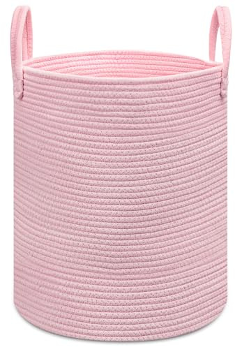 Goodheim Pink Laundry Basket, Woven Rope Toy Storage Basket for Kids, Baby Clothes Hamper, Nursery & Bathroom Blankets Organiser Decor