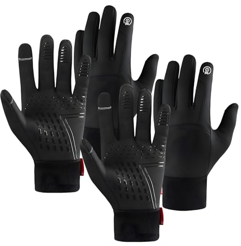 KIKAWORD 2 Pair Winter Thermal Gloves Men,Waterproof Touchscreen Gloves,Thickened,Anti-Slip,Elastic,for Cycling, Running, Driving, Skiing, Hiking, Outdoor Activities