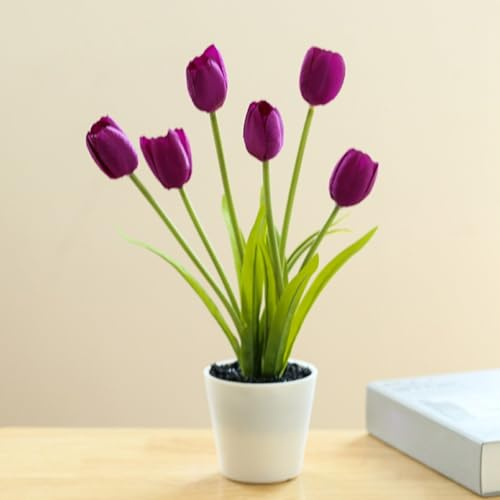 Filteilect Tulipano artificiale in vaso, elegante fiore di seta, decorazione per la casa o la festa di nozze (viola)
