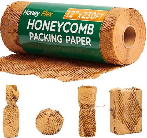 Honeycomb Packing Paper 12 x 230ft Roll, Expandable Bubble Cushioning Wrap for Packing & Moving, Packaging Supplies for Small Businesses, Eco Friendly Protective Shipping Material