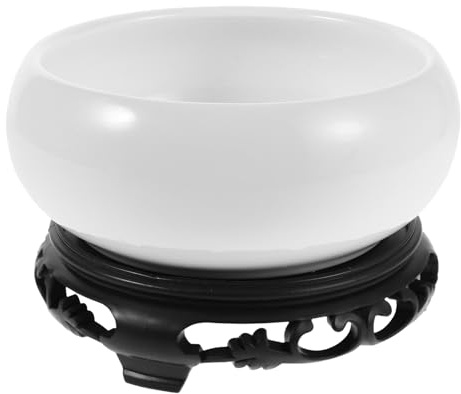 IWOWHERO Vaso Idroponico in Ceramica per Piante Acquatiche Fioriera Larga e Bassa con Base in Plastica Ciotola per Ninfee e Bonsai Decorazione Salvaspazio per Interni e Giardinaggio