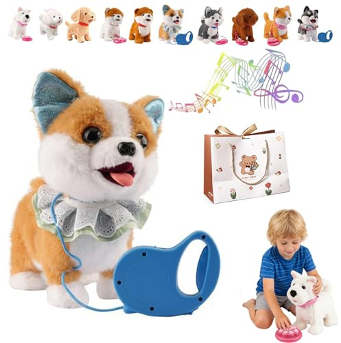 Spielzeug Hund der Läuft und Bellt Mit Leine Der Läuft,Spielhund der laufen kann,Mein realistischer Roboterwelpe,Realistischer Roboter Welpe,Elektronisches Hund Für Kinder Für Alle Liebhaber (D)