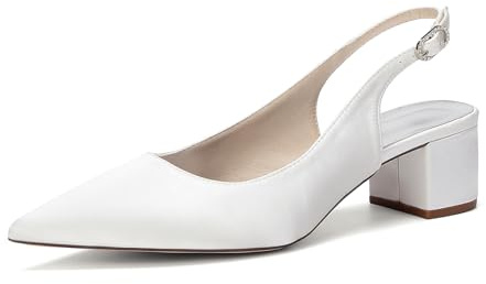 TNMIUH Slingback-pumps i Satin för Damer, Eleganta Spetsiga Låg Blockklack med Strasspänne, Brudskor för Bröllop Tärnor Fest