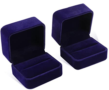 iSuperb Set of 2 Blue Velvet Couple Double Ring Box Earring Jewelry Case Gift Boxes 2.7x2.7x1.6inch