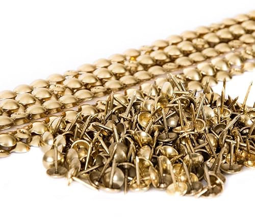 10 bandes de clous tapissier + 200 clous - Lentille Fer - Laitonné - Ø9,5mm - Clous tapissier en bande