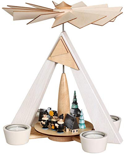 Rudolphs Caja del tesoro pirámide de velas de té, pueblo de invierno, Seiffen y Kurrende BxHxT 24,5 x 29 x 24,5 cm, pirámide de madera