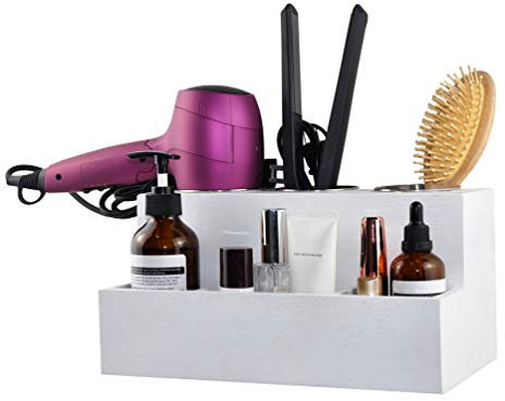 Eitida Organizzatore di Strumenti per Capelli in legno,Decorativo Rustico Antico Per Asciugacapelli Arricciacapelli Cosmetici,Portaoggetti per Toeletta e Bagno,Porta phon Multiuso- Colore Bianca