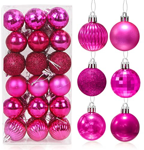 Boules de Noel Rose Rouge 36Pcs, Boules de Noël Ornements en Plastique 4cm, Boule d'arbre de Noël, Suspendues Ornements de Boule, pour Noël Mariage Maison Fête Décoration