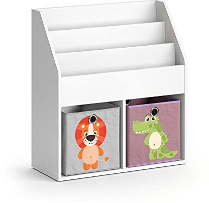Vicco Kinderregal Weiß Luigi mit 2 Faltboxen Opt.3-72x79x31 cm hergestellt aus Spanplatte - Bücherregal für Familien mit Kids, Cleveres Möbel für kreative Spielstunden