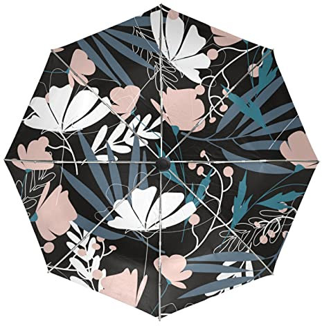 Kunstbaumblatt Blumen Regenschirm Taschenschirm Automatische Reise Winddichte Sonnenschutz Trekkingschirm Wanderregenschirm für Frauen Männer