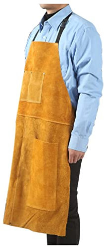 Tablier Soudeur en Cuir Tablier De Soudage en Cuir, Tablier D'atelier Résistant À La Chaleur avec Grande Poche À Outils, for Soudeuse/Forgeron/Boucherie/Bois De Bois