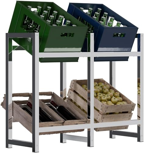 CLP Portacasse in Metallo per Bevande Stack, portacasse per Bevande salvaspazio Robusto e salvaspazio per Casse di Bevande, Colore:Cromo, Dimensione:75x91x31 cm
