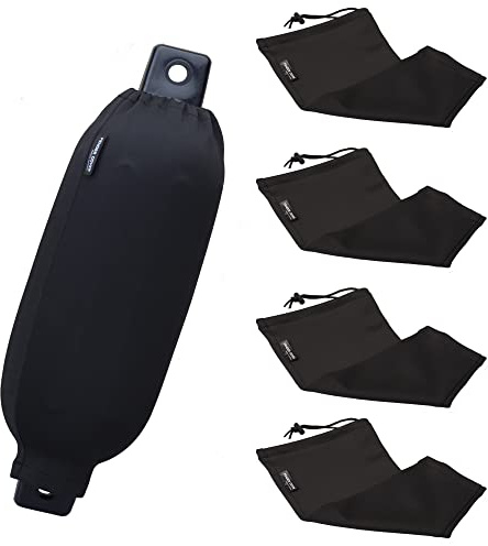 Searoam Boat Fender Covers 4-Pack,Black Polyester Fibre Marine Bumper Covers,Boat Fender Bumper Covers 23“x 6.5” for Double Eye Ribbed Fenders and do a Nice Job of Protecting Boat Fender