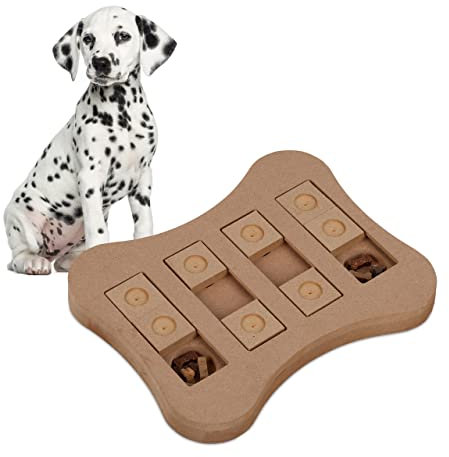 Relaxdays Intelligenzspielzeug für Hunde, interaktives Futterspielzeug, Leckerli verstecken, Schnüffelspiel, MDF, natur, 1 Stück