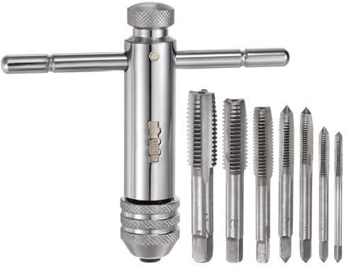 QUARKZMAN T-handtag spärrhake gängskärverktygssats + metrisk gängskärningsset, 7 stycken M3 M4 M5 M6 M8 M10 M12 gängskärare och M5-M12 justerbar 9,38 cm