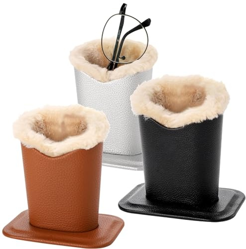 Eidoct Lot de 3 supports de lunettes en cuir synthétique avec doublure en peluche douce pour bureau, table de nuit
