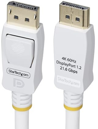 StarTech.com Cable DisplayPort 1.2 Certificado VESA Blanco de 3m -4K 60Hz - 21,6Gbps - Conectores con Pestillo - Cable DP 1.2