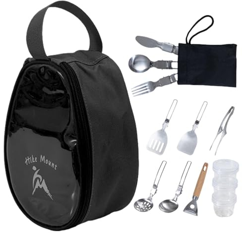Set di stoviglie da campeggio, set di utensili da cucina da campeggio, 11 pezzi, ciotole e forchette, set da campeggio, borsa organizer pieghevole per accessori da campeggio, set di pentole per