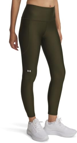 Under Armour Mujer Tech Hi Ankle Leg, leggings deportivos hasta el tobillo súper ligeros, pantalones de gimnasio elásticos con cinturilla antideslizante y bolsillo lateralExpedition Green / / White,XS