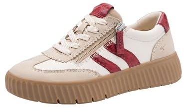 Tamaris Comfort Damen Sneaker flach mit Reißverschluss Freizeit, Mehrfarbig (Beige/Red), 38 EU